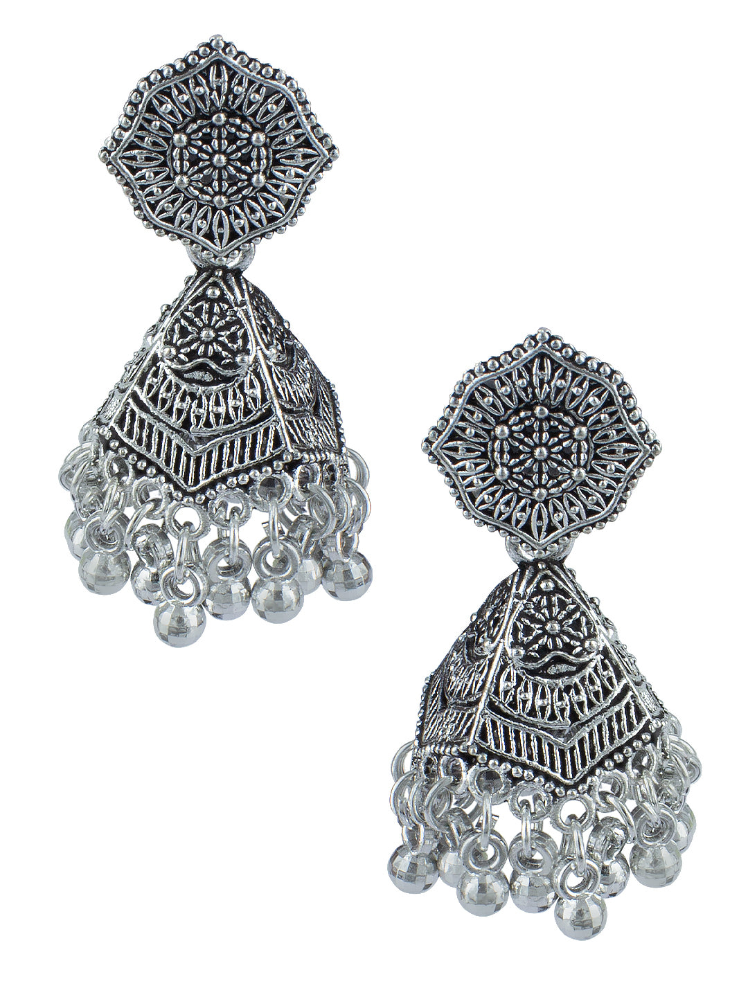 Silver Oxidised Jhumka Earrings