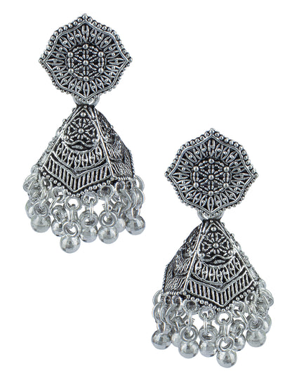 Silver Oxidised Jhumka Earrings