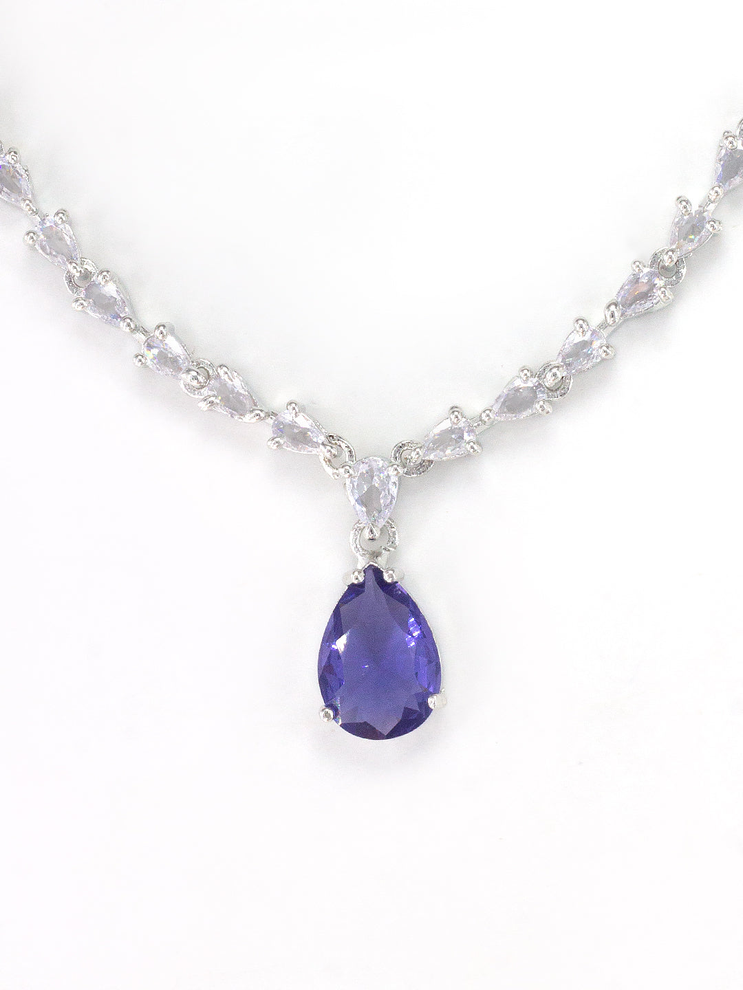 Rhodium Plated Purple American Diamond Drop Jewellery Set