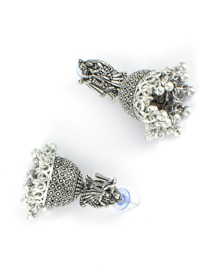 Silver Oxidised Radha Krishna Jhumka Earrings