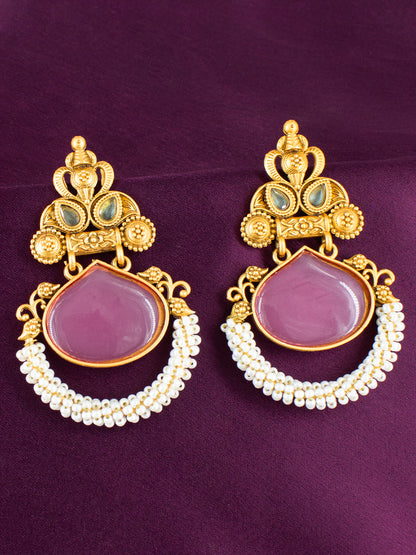 Gold-Plated Kundan Studded Contemporary Drop Earrings