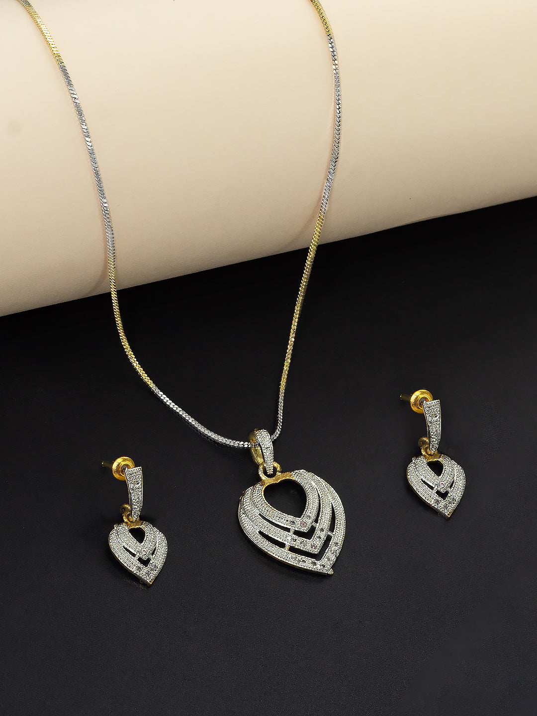 Gold Plated Heart AD Trendy Pendant Set