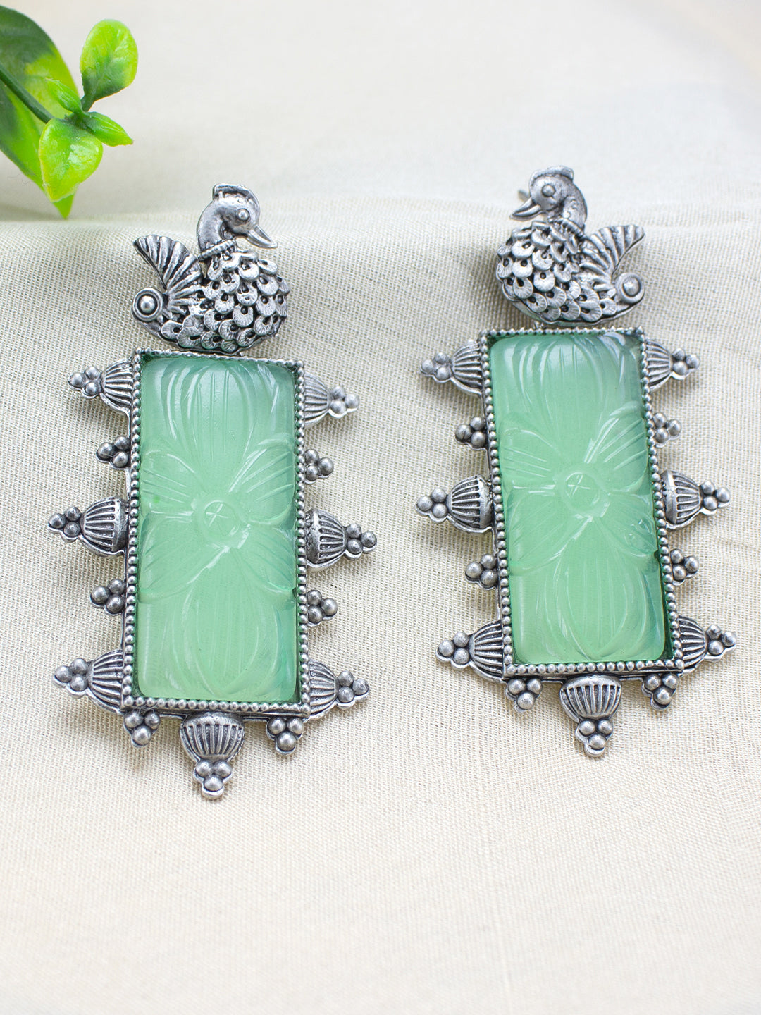 Silver Plated Green Drop Earrings