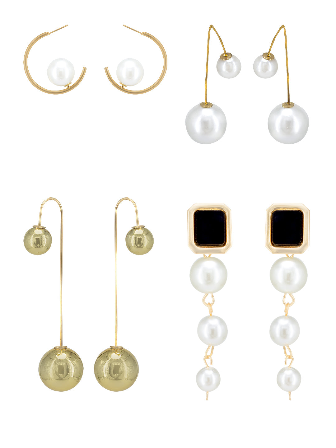 Pack of 4 Gold Plated Artificial Beads Drop Earrings