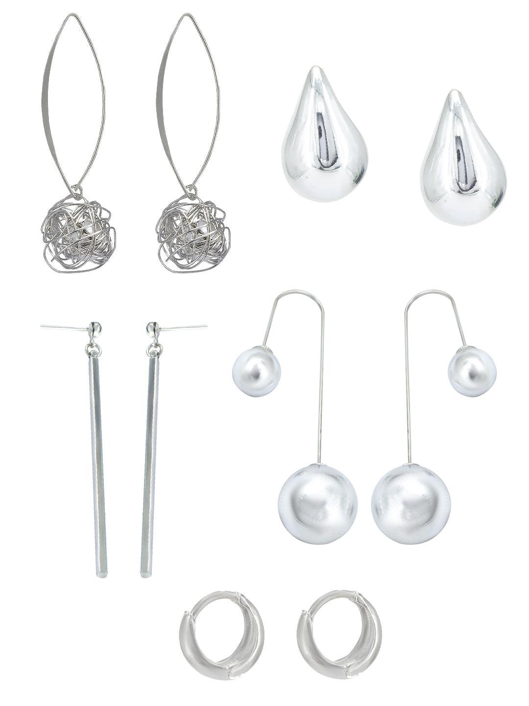 Pack of 5 Silver Plated Drop Earrings