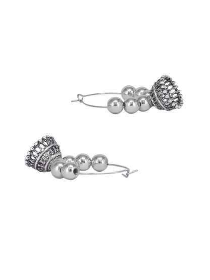 Silver Oxidised Artificial Beaded Hoop Jhumki Earrings