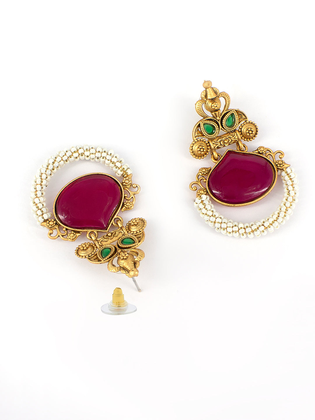 Gold-Plated Kundan Studded Contemporary Drop Earrings