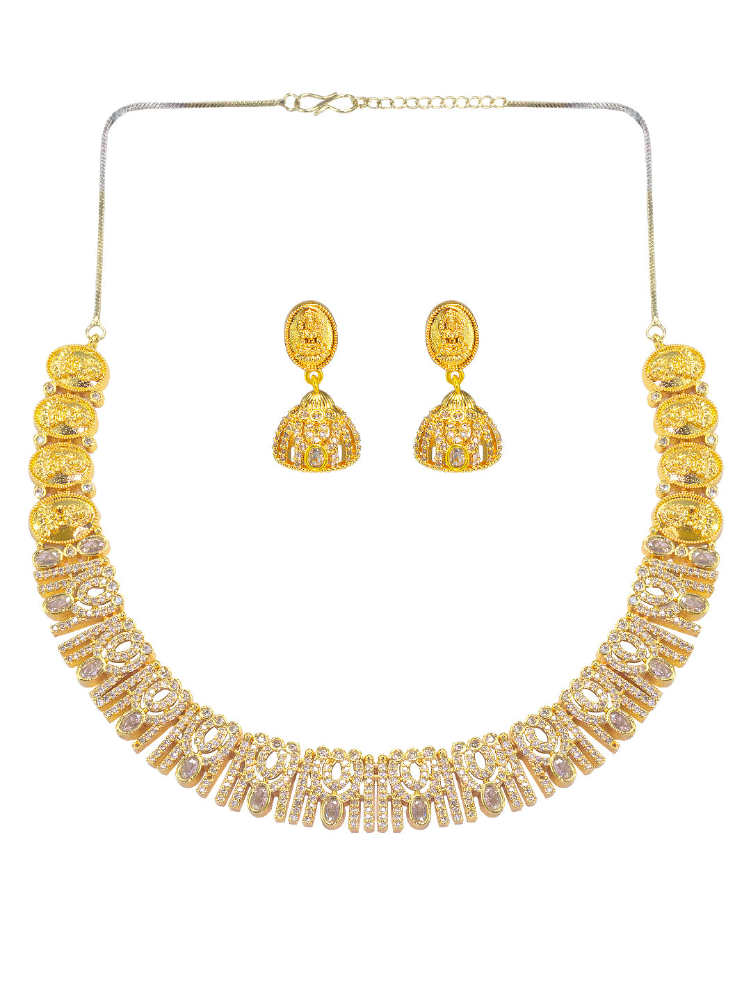 Gold Plated American Diamond Temple Jewellery Set