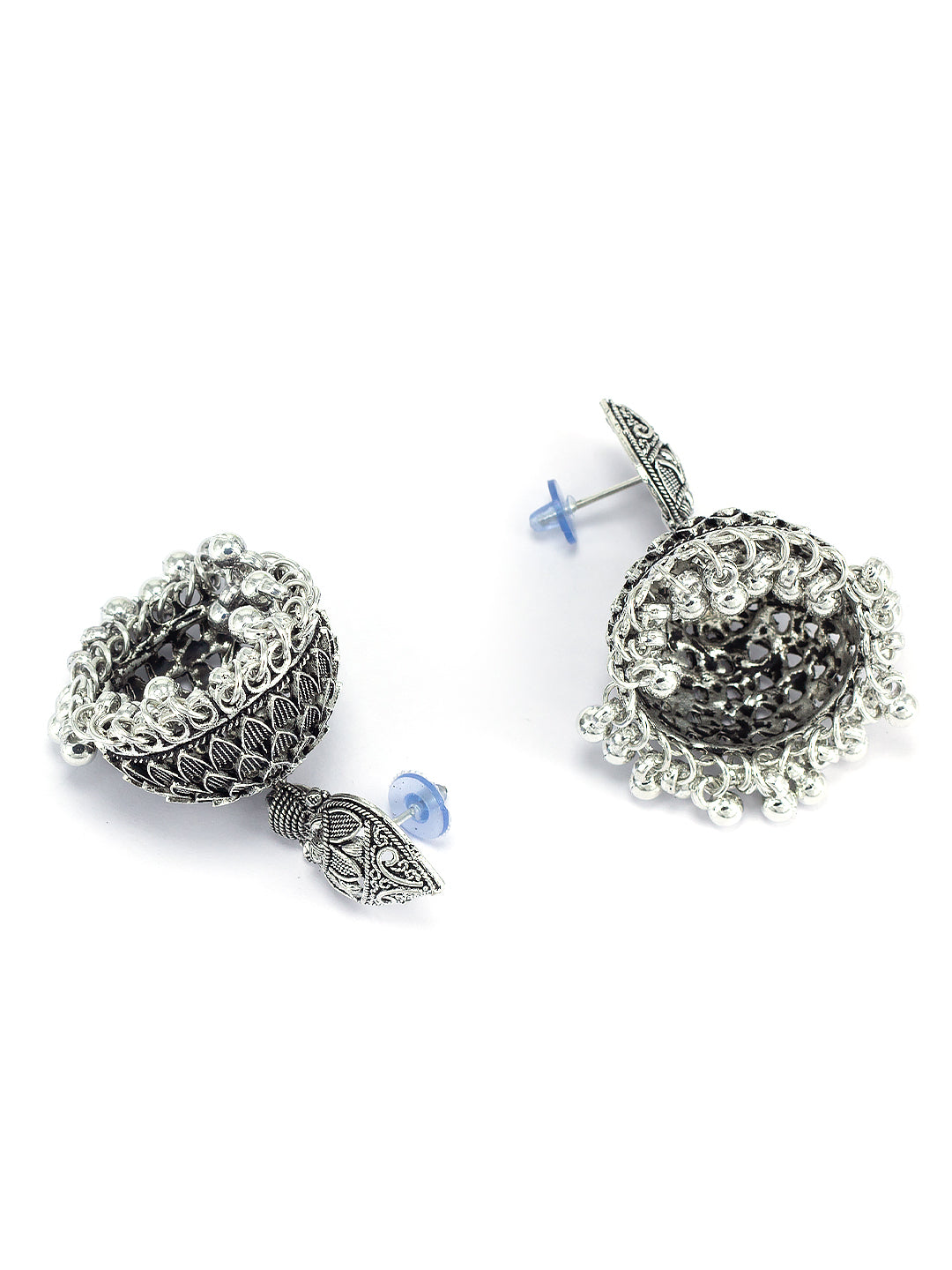 Silver Oxidised Afghani Jhumka Earrings