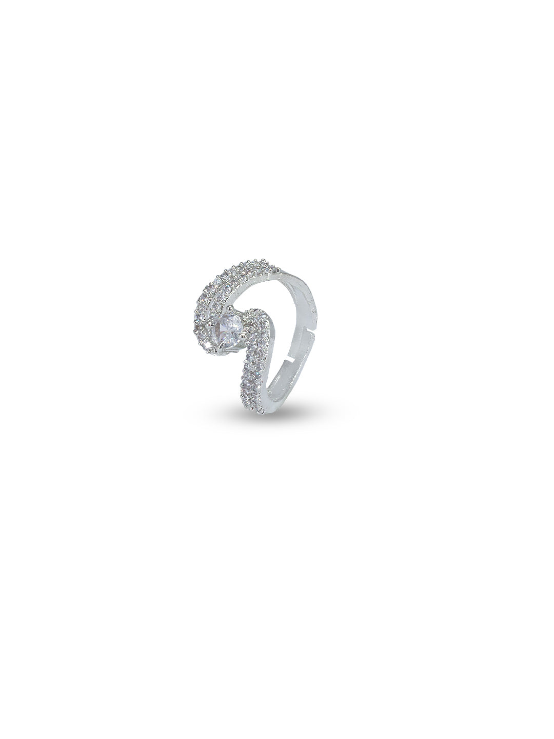 Rhodium Plated American Diamond Adjustable Finger Ring