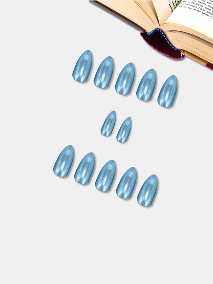 Set Of 12 Reusable Chromatic Fake Nails With Application Kit - Steel Blue