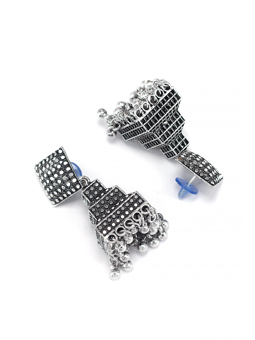 Silver Oxidised Square Jhumka Earrings For Women