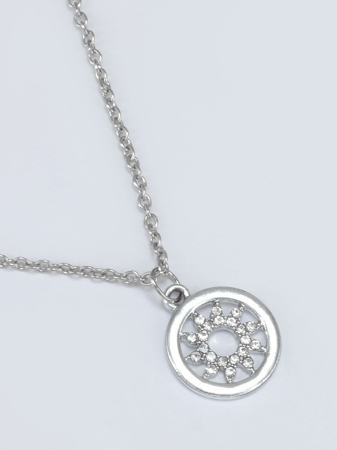 Silver Plated CZ Studded Circular Shaped Pendant & Studs Set