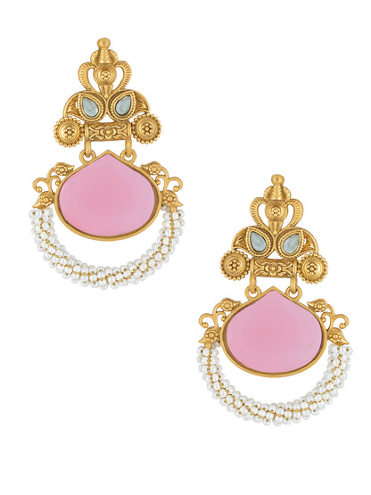 Gold-Plated Kundan Studded Contemporary Drop Earrings