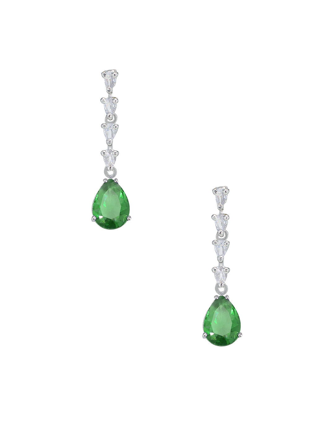 Rhodium Plated Green American Diamond Drop Trendy Jewellery Set