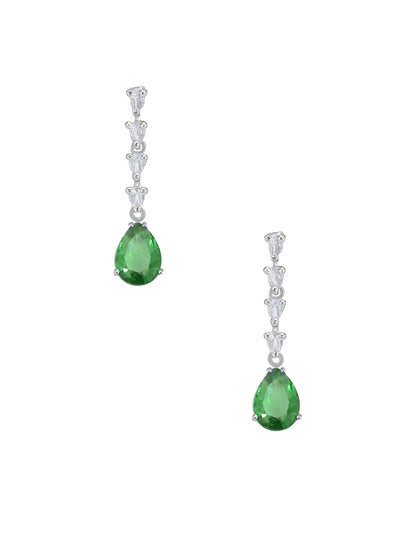 Rhodium Plated Green American Diamond Drop Trendy Jewellery Set