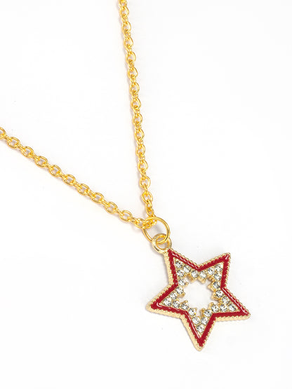 Gold Plated & Red Star Shaped Pendant & Studs Set