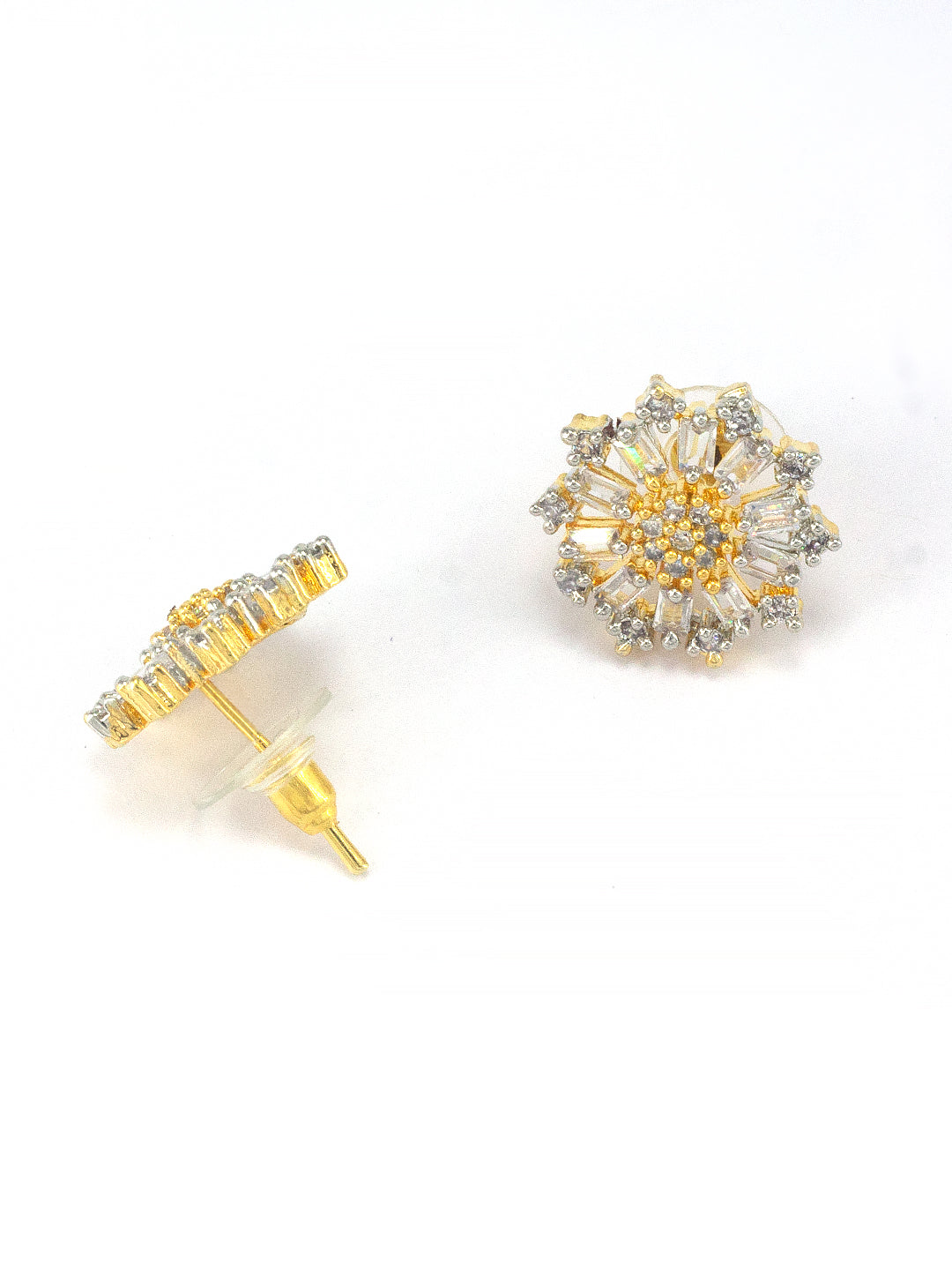 Gold Plated Floral Trendy American Diamond Stud Earrings