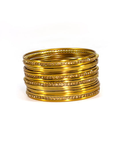 Set of 18 Gold Plated Rhinestone Studded Bangles