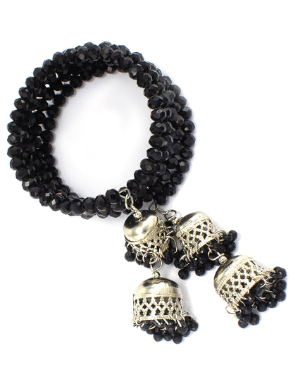 Black Artificial Crystal Beaded Wraparound Jhumka Bracelet Gift For Women