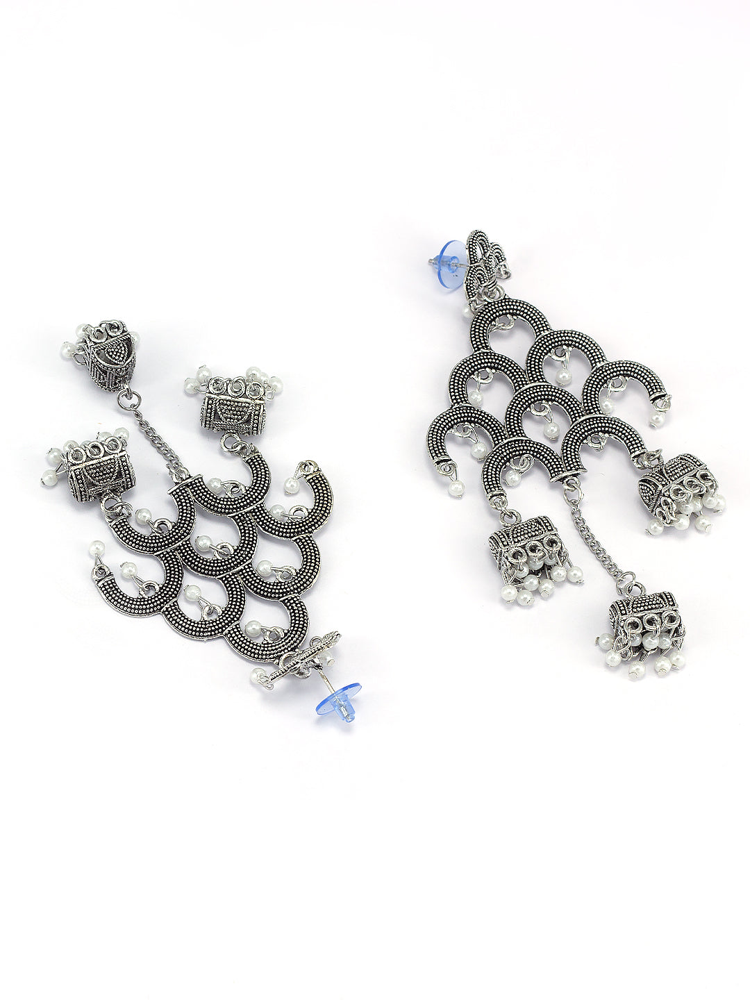 Silver Oxidised Artificial Beads Jhumka Earrings