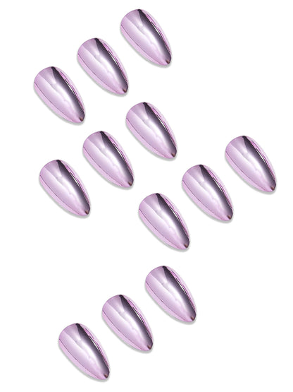 Set Of 12 Reusable Chromatic Fake Nails With Application Kit - Metallic Lavender