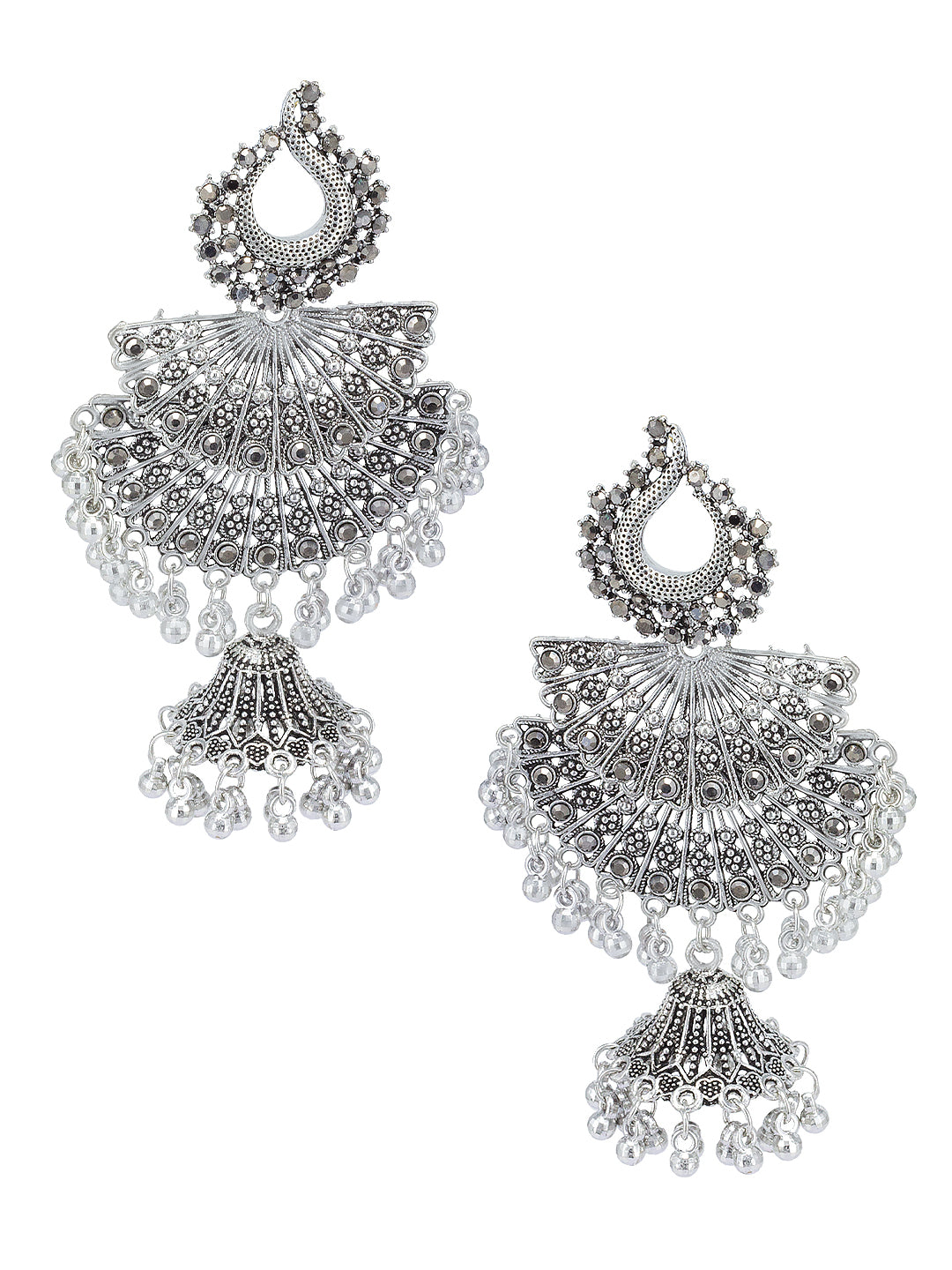 Silver Oxidised Afghani Jhumka Earrings