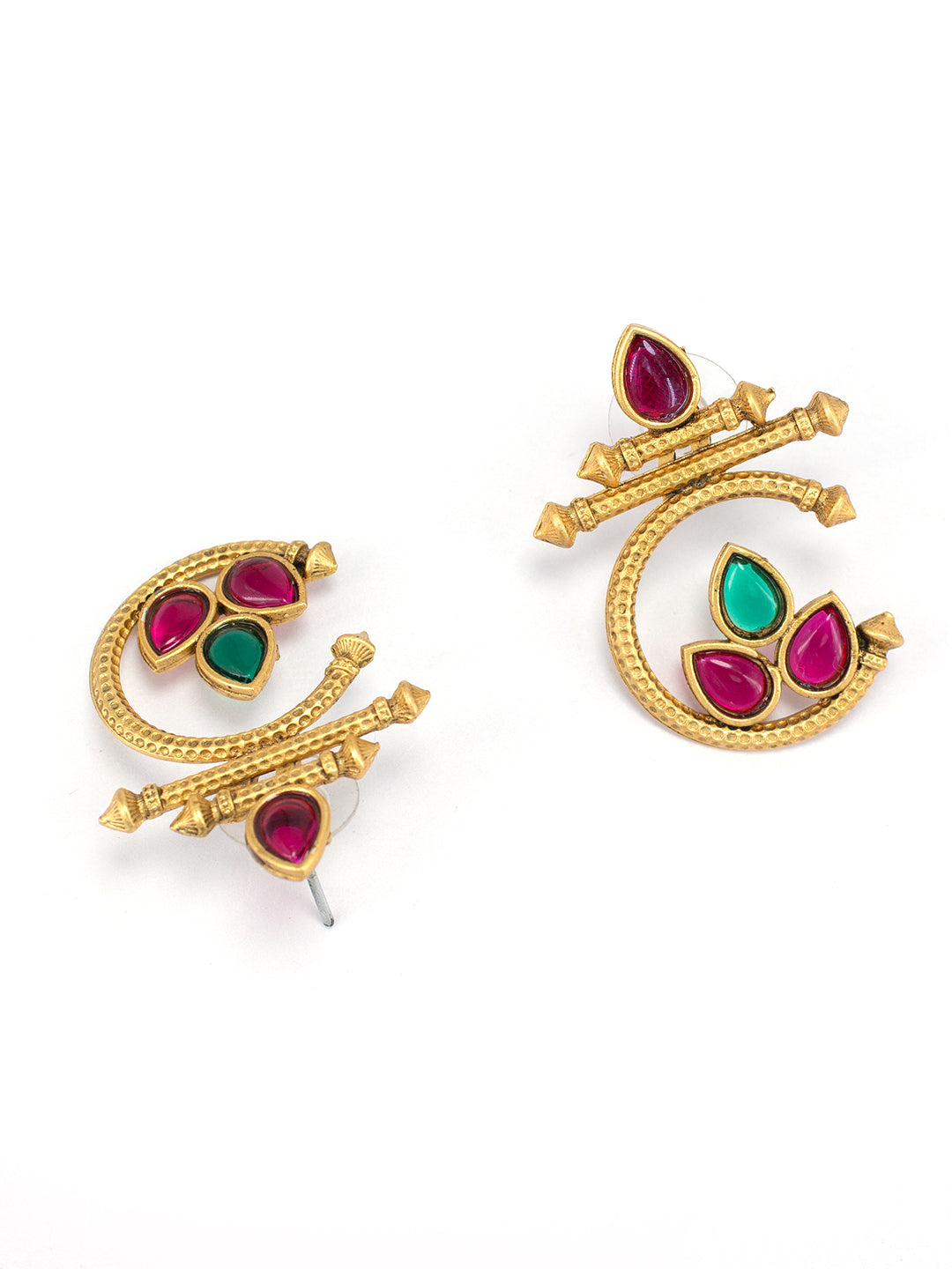 Gold-Plated Kundan Studded Contemporary Drop Earrings