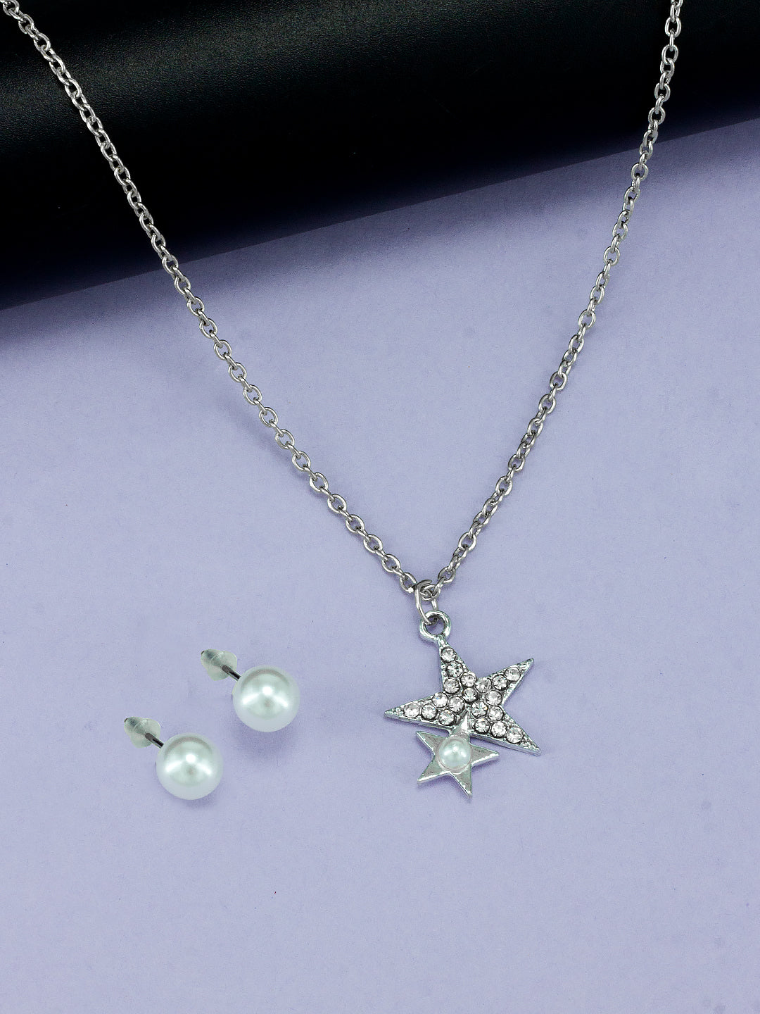 Silver Plated Star Shaped Pendant & Studs Set