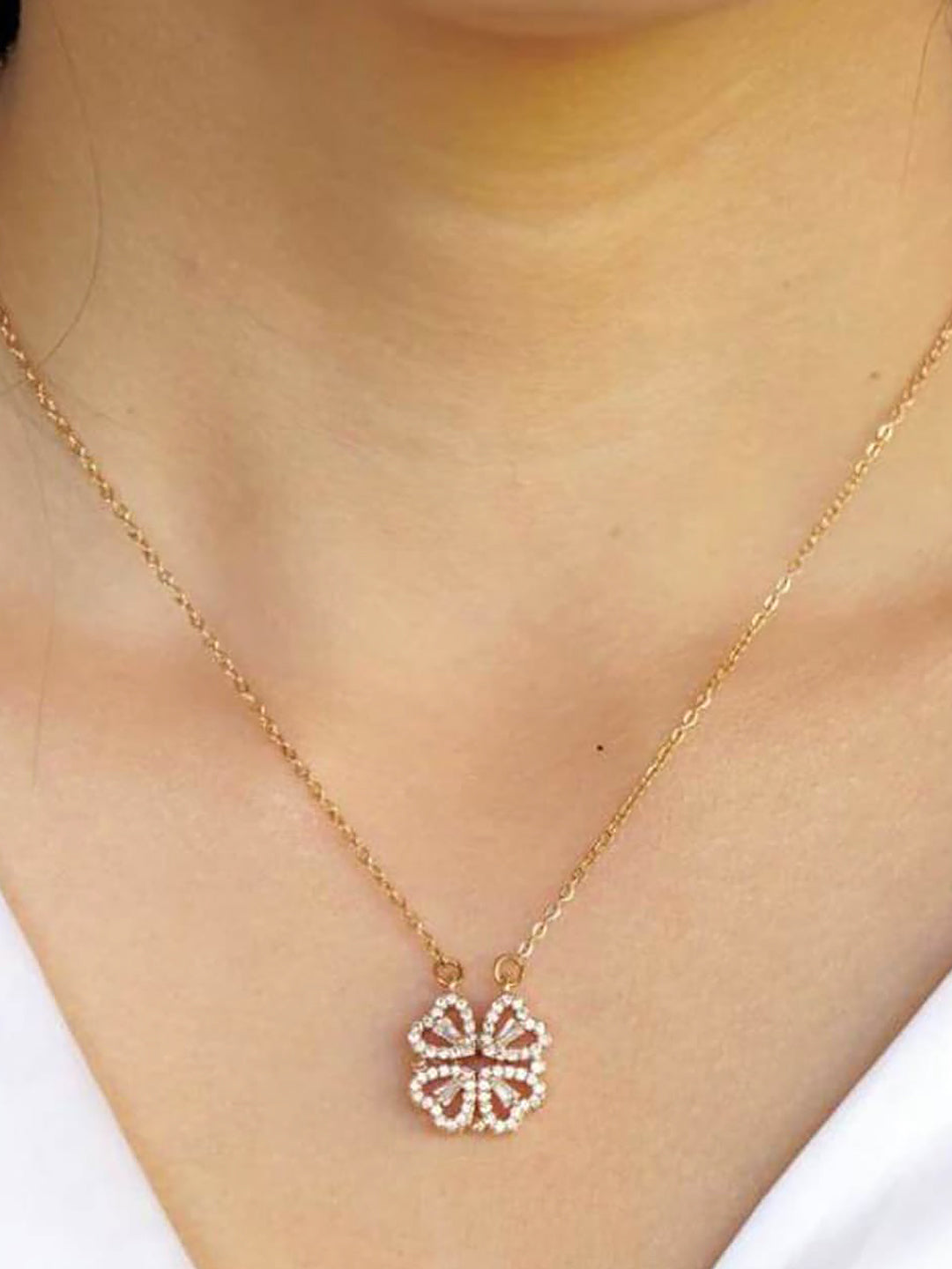 Gold Plated American Diamond Floral Heart Magnate Trendy Necklace