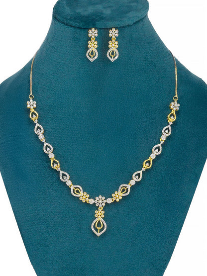 Gold Plated Floral American Diamond Jewellery Set