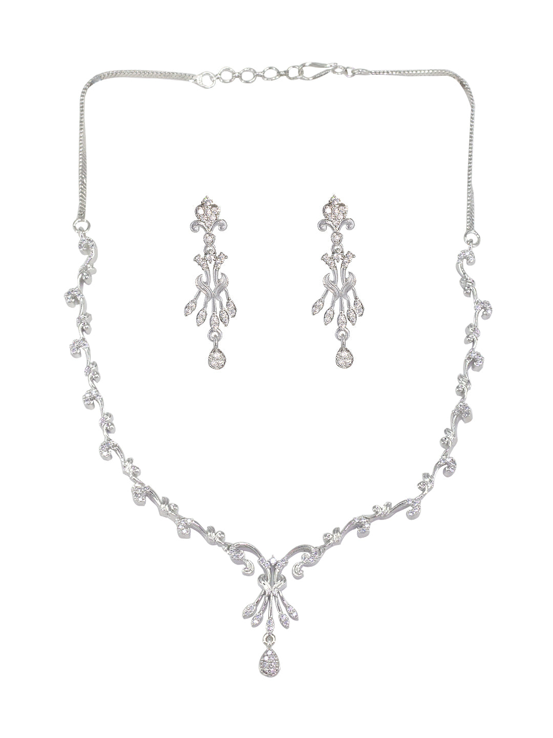 Rhodium Plated American Diamond Jewellery Set