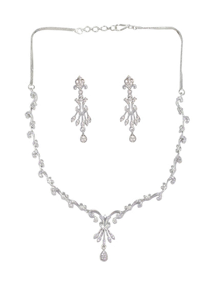 Rhodium Plated American Diamond Jewellery Set