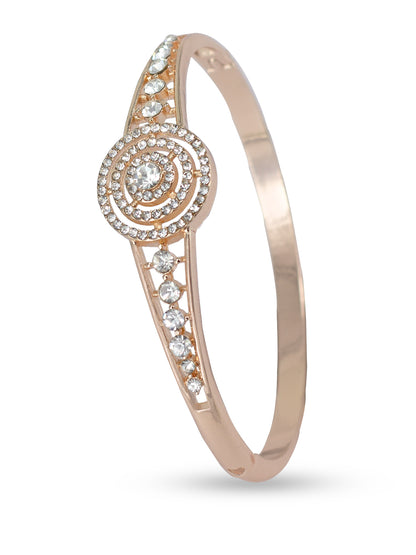 Rose Gold Plated Circular American Diamond Studded Stainless Steel Bracelet