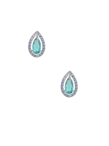 Rhodium Plated Green Drop American Diamond Trendy Pendant Set