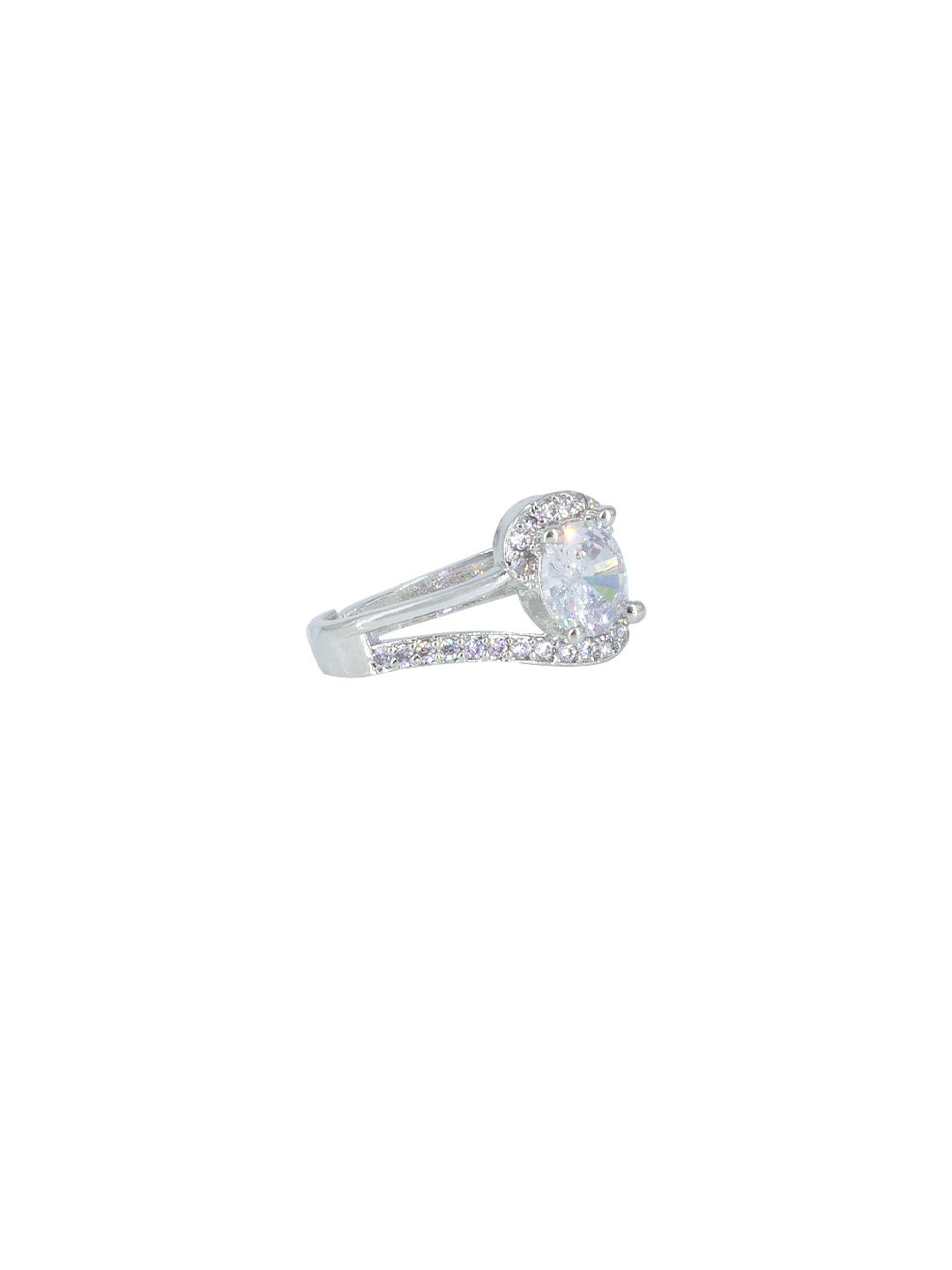 Rhodium Plated Solitaire American Diamond Adjustable Finger Ring