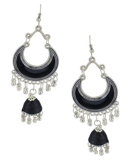 Silver Oxidised Black Chandbali Jhumka Earrings