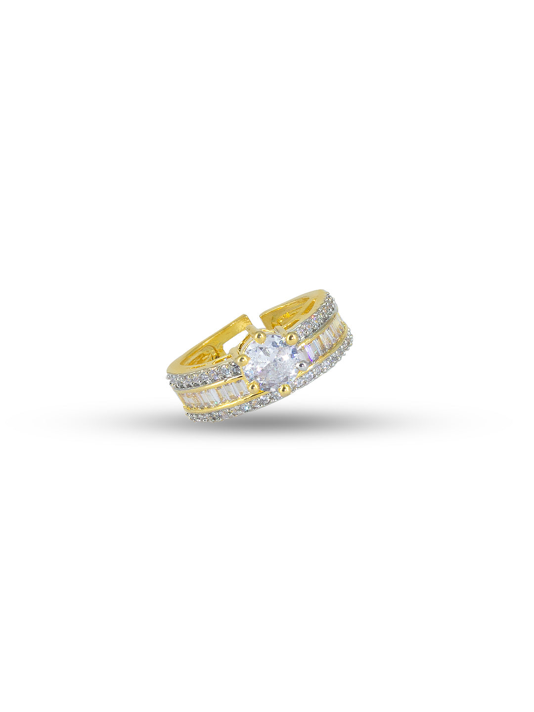 Gold Plated Solitaire American Diamond Adjustable Finger Ring