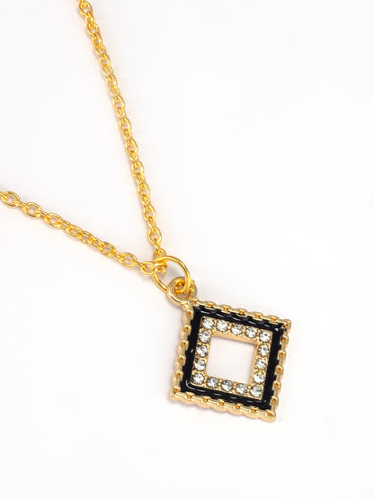 Gold Plated & Black Square Shaped Pendant & Studs Set