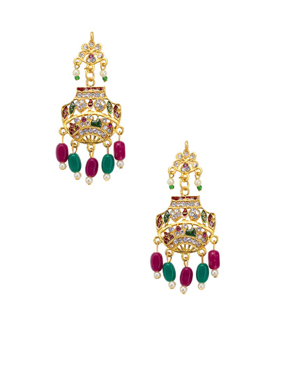 Gold Plated Stones Studded & Beaded Jewellery Set