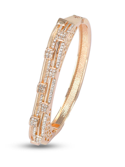 Rose Gold Plated American Diamond Studded Stainless Steel Bracelet