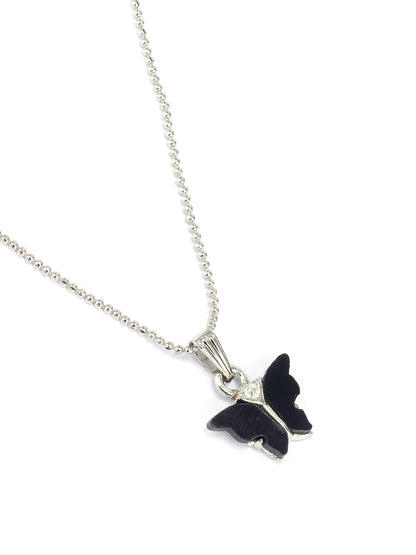 Silver Plated Black Butterfly Pendant & Studs Set