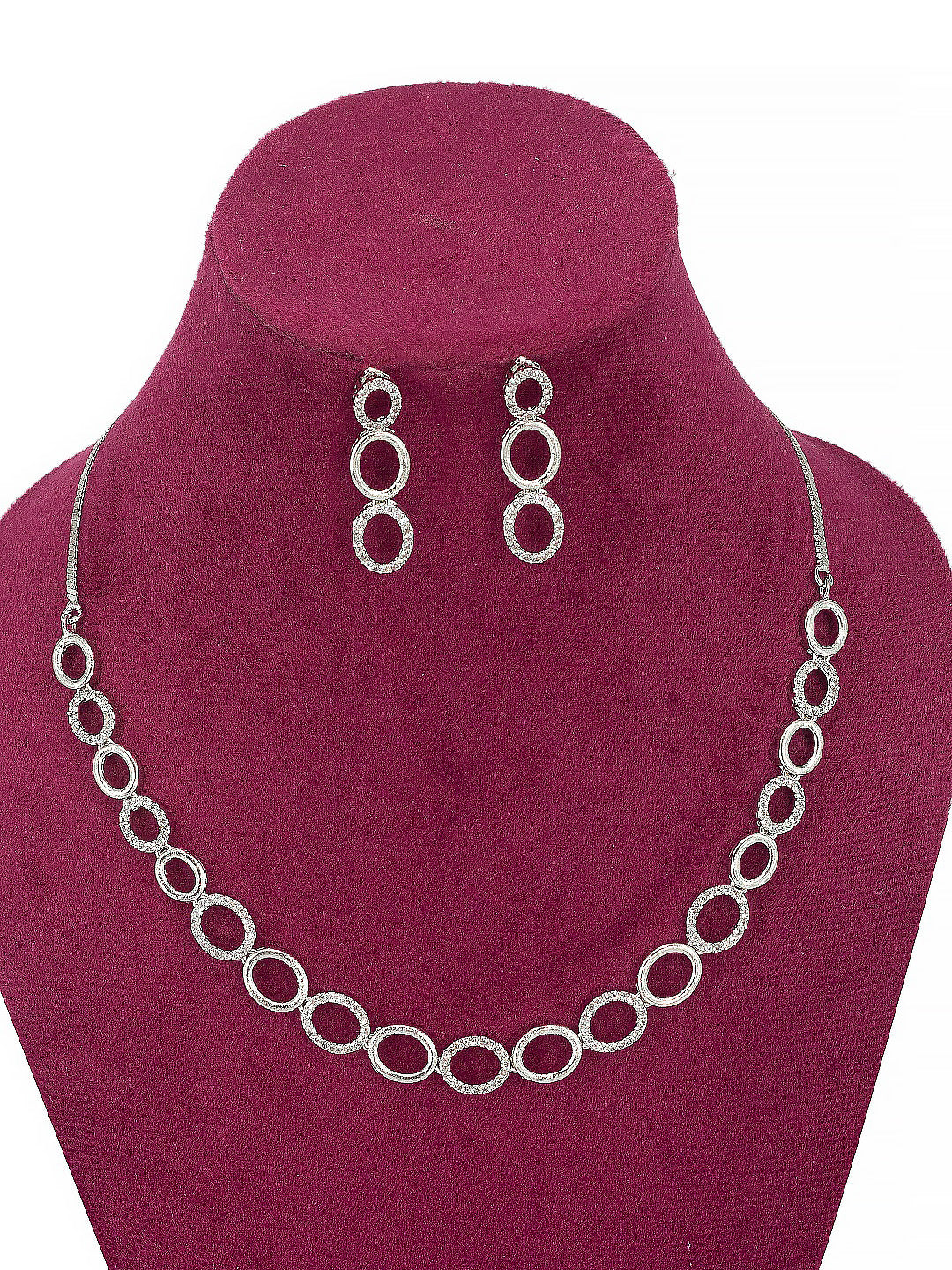 Rhodium Plated Oval Shaped American Diamond Jewellery Set