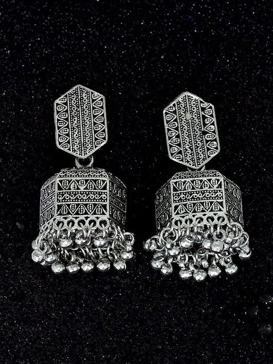 Silver Oxidised Afghani Jhumka Earrings