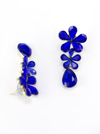 Blue Crystal Floral Drop Earrings