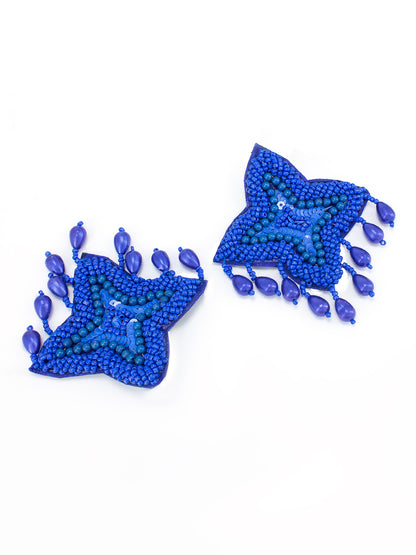 Blue Star Shaped Beaded Stud Earrings