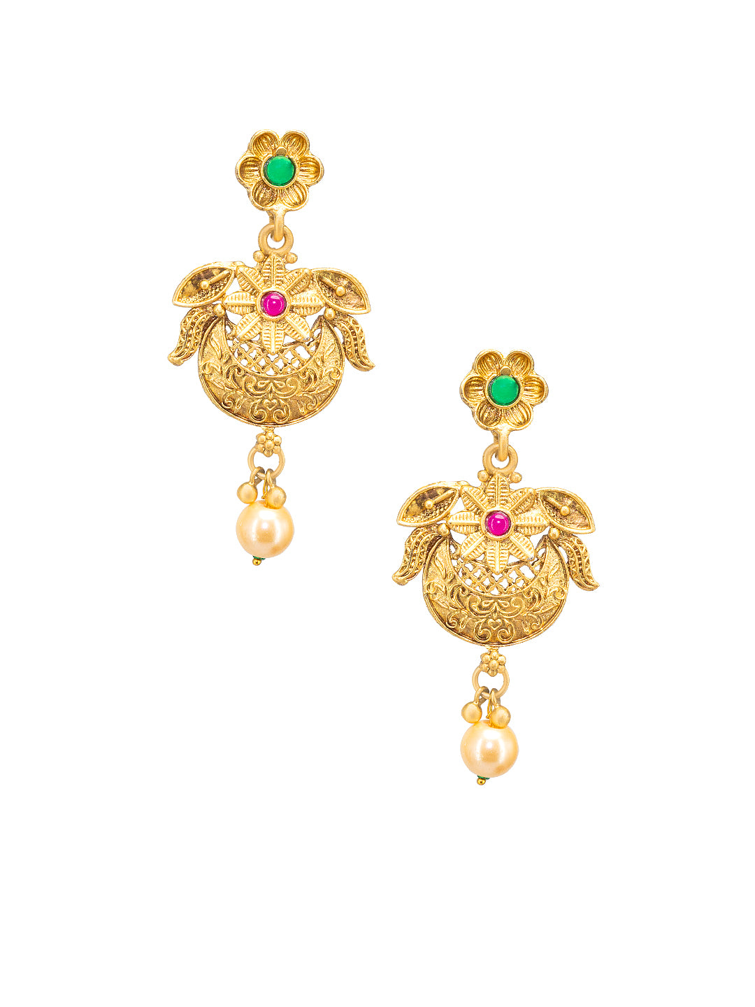 Gold Plated Long & Short Necklace Kundan Studded Temple Jewellery Set