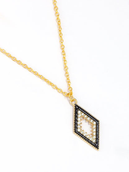 Gold Plated & Black Rhombus Shaped Pendant & Studs Set