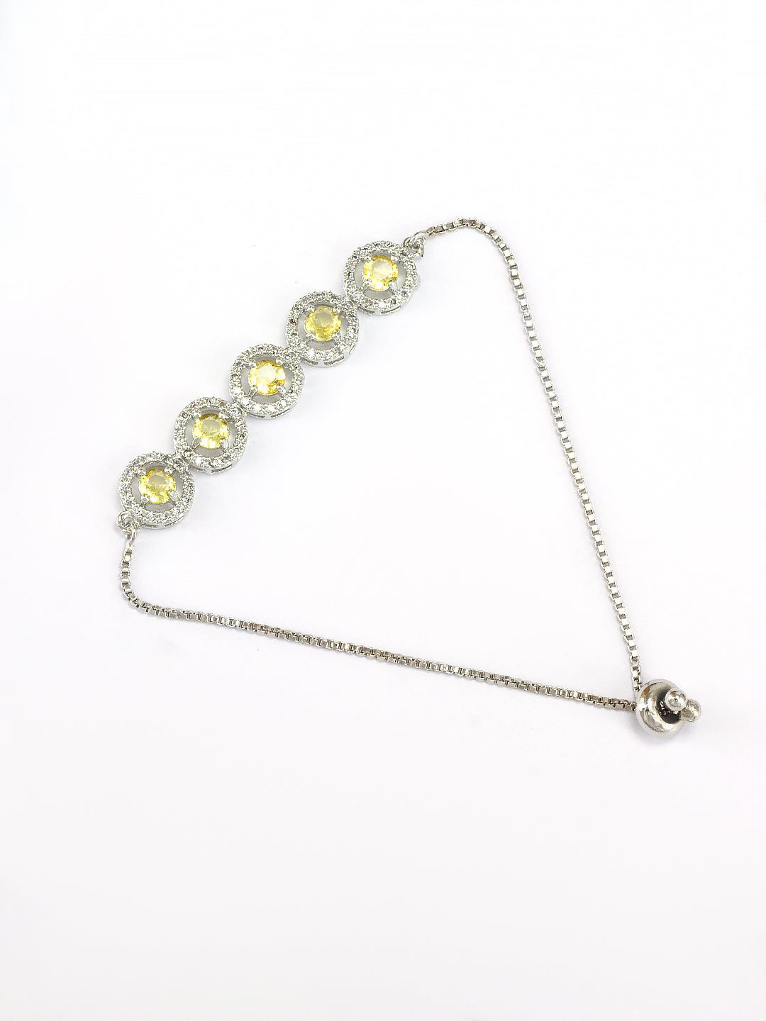 Yellow American Diamond Studded Circular Adjustable Bracelet Gift For Women