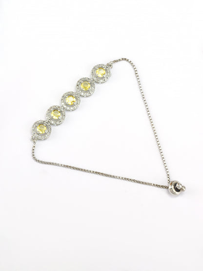 Yellow American Diamond Studded Circular Adjustable Bracelet Gift For Women